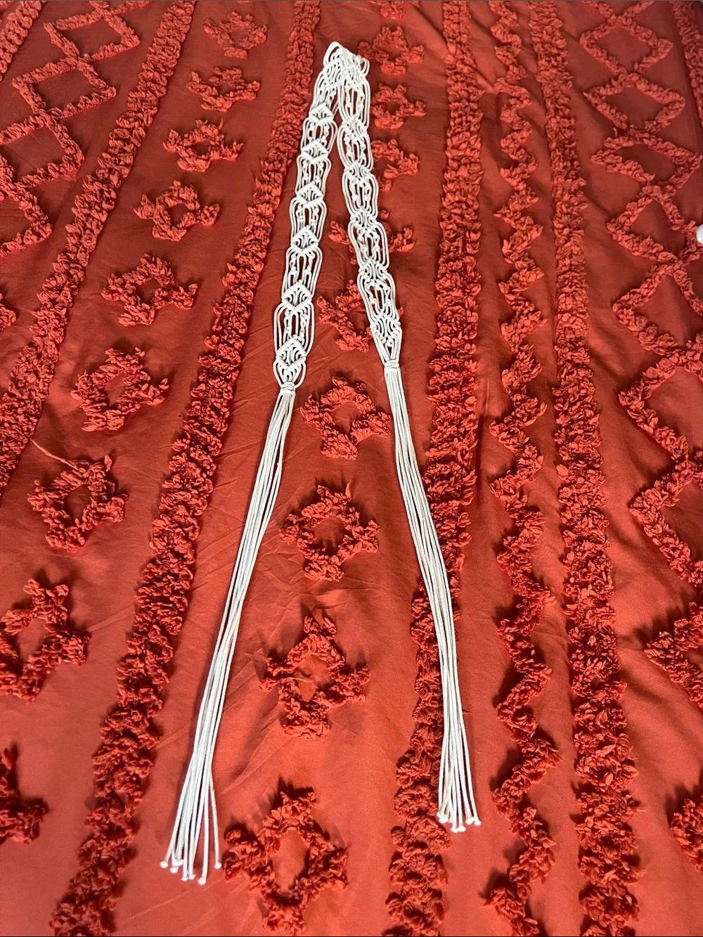 Woven Macramé Tie Belt in Cream